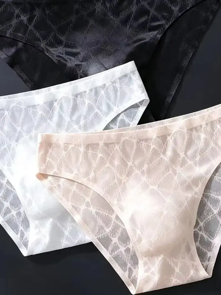 3PCS Sexy Mens Seamless Panties Ice Ultra Thin Sports Fitness Bulge Pouch briefs Male Panties Low Waist — image 7