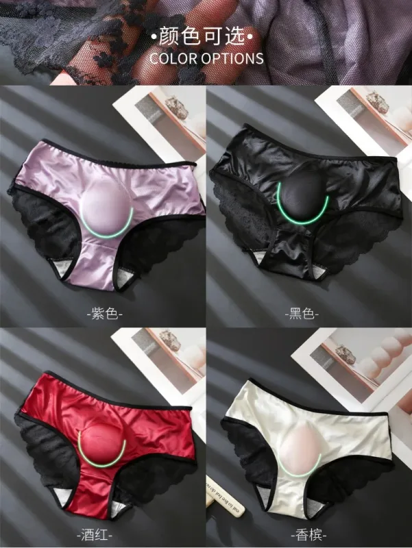 Women Panties for Men French Lace Satin Briefs Breathable U Convex Pouch Underpant Sexy Ruffle Lace Male Crossdresser Underwear — image 12