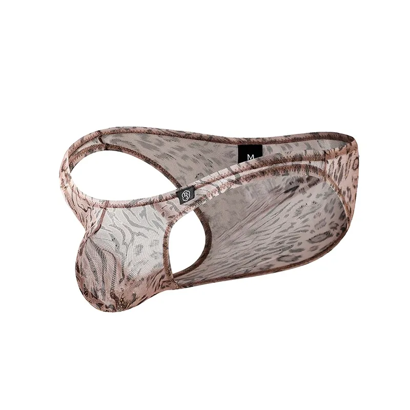 Men Leopard Printed Mesh Underwear Ice Silk Thin Breathable Low Waist Quick Dry Cool Summer Mens Briefs Panties
