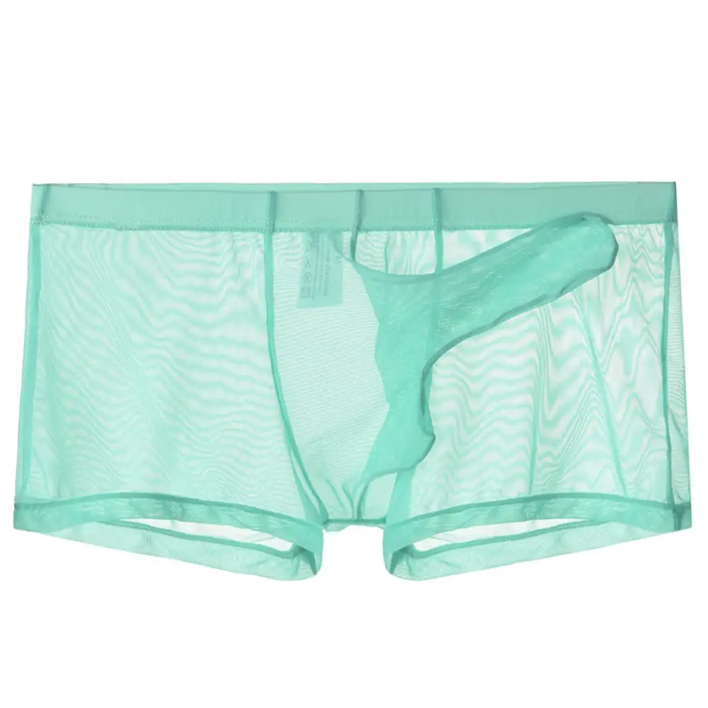 Ropa interior ligera transparente de malla sexi para hombre, calzoncillos Boxer transpirables transparentes, bragas tipo Boxer para hombre con separación de balas