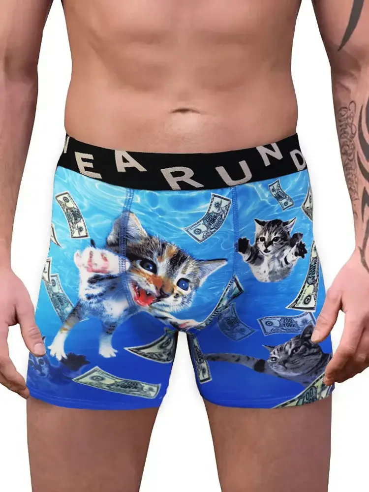 Fashion Men's 3D Cat Printed Funny Pattern Tilament Pants Breathable and Comfortable Fast Dry Sport Boxers Briefs Plus Size — image 4