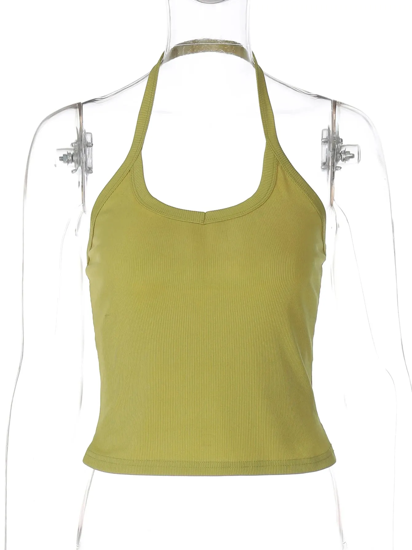 Hugcitar 2026 Summer Ribbed Halter Backless Solid Sexy Crop Tank Top Casual Y2K Γυναικεία Ρούχα Παραλία Διακοπές Streetwear Yoga — image 7