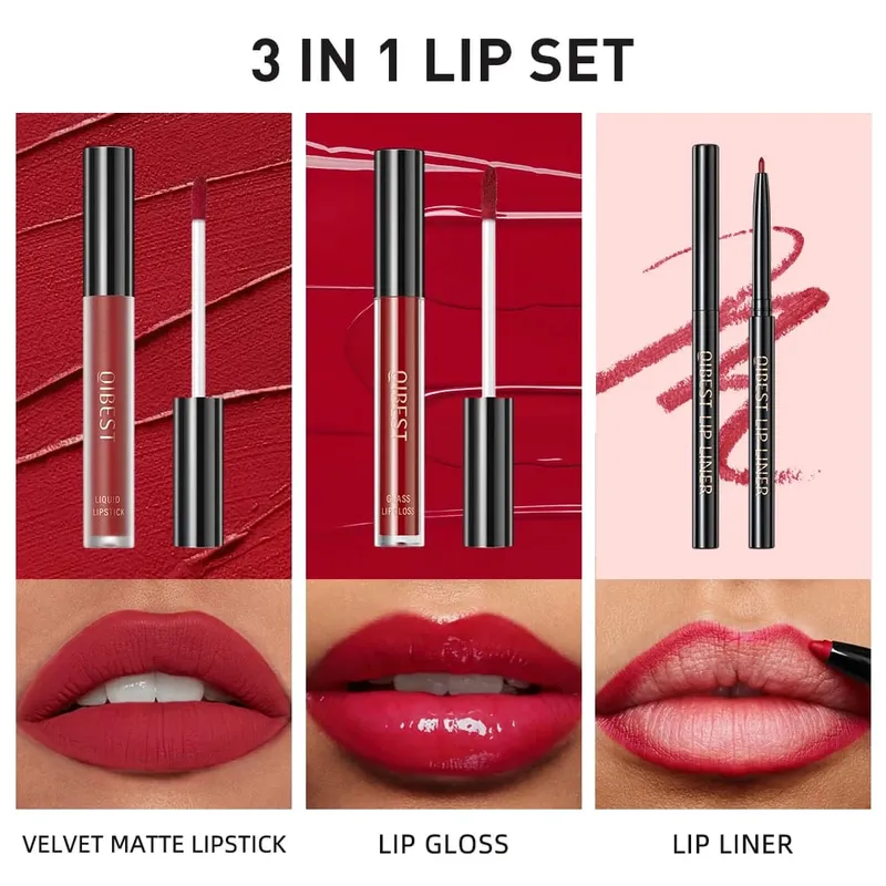 Ματ Liquid Lipstick & Lip Liner & Lip Gloss Σετ 3 τμχ Αντικολλητικό Κύπελλο μεγάλης διάρκειας Κόκκινο μαύρο μωβ Κιτ καλλυντικών για απόχρωση χειλιών — image 2