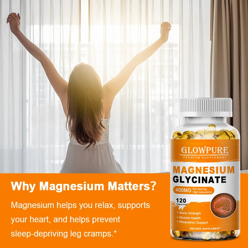 Magnézium-glicinát 400 mg az alváshoz Agy Idegrendszer Csont Izom Szorongáscsillapítás Szívegészség Stressz és szorongás enyhítése — image 4