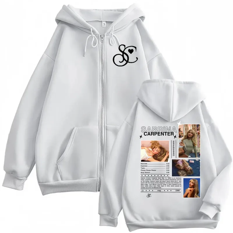 Singer Sabrina Carpenter Graphic Zipprer Hoodie Fashion Aesthetic Zip Up Hooded Sweatshirts Men Women Casual Oversized Pullovers — image 6