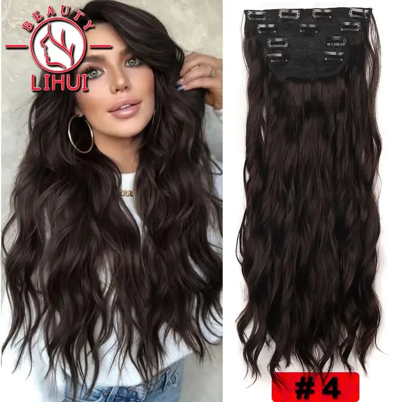 Long Curl Wave Clip In Hair Extensions 6Pcs/Set 16 Clips High Tempreture Synthetic Hairpiece Clip In Hair Extensions 24inch — image 19