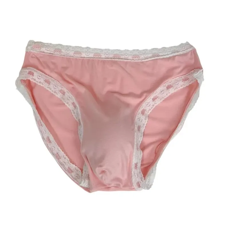 Breathable Ice Silk Men's Underwear Lingerie Low Waist Men's Lace Trim Briefs Panties U-Convex Pouch Brief Youth