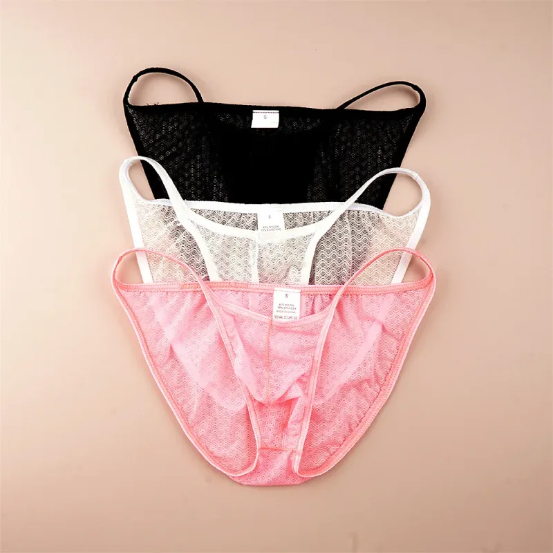 Mesh Nylon Pink Underwear for Men Solid Color Breathable Summer Cool Male Bulge Pouch Briefs Ultra Thin Sexy Plus Size Panties — image 12