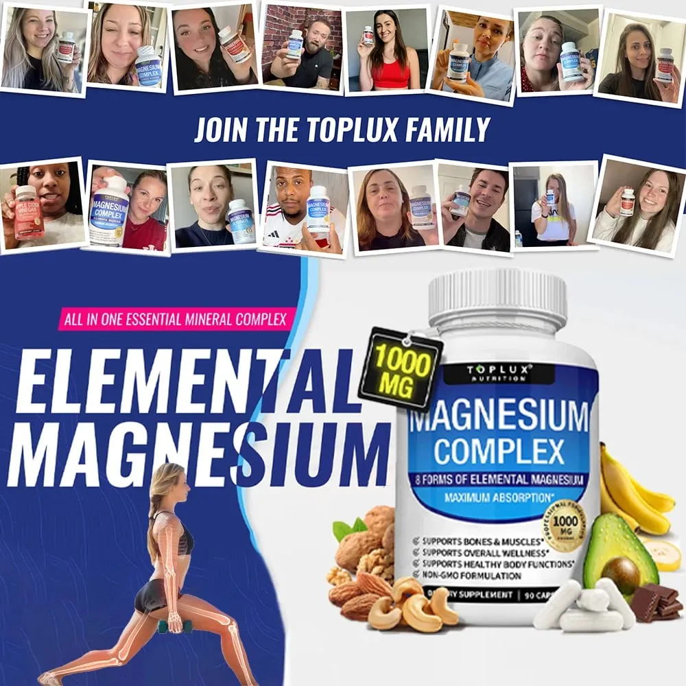 Συμπλήρωμα Magnesium Complex 1000MG - Magnesium Glycinate Citrate & Malate - Sleep Support Stress Relief Muscles & Relaxation — image 2
