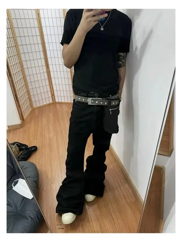 Ανδρικό τζιν παντελόνι High Street RO Ανδρικό 24SS Basic ελαστική μαύρη κορδέλα Loose Flared Streetwear Casual Jeans Παντελόνι Ανδρικά Ρούχα — image 6