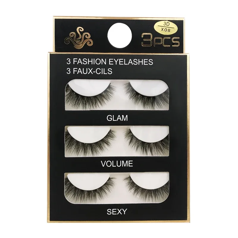 Faux Cils 3 זוגות ריסים מלאכותיים טבעיים ארוכים 3D מינק ריסי מינק רכים רכים מלוכלכים בעבודת יד ריסים מזויפים כלי איפור עיניים Maquiagem — image 4
