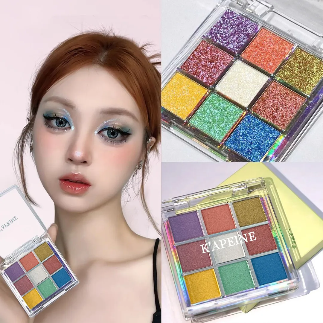 Παλέτα σκιών ματιών 9 χρωμάτων Glitter Chameleon Αδιάβροχο κιτ καλλυντικών με συμπιεσμένη πούδρα μακράς διαρκείας Μόδα παλέτα μακιγιάζ ματιών για γυναίκες