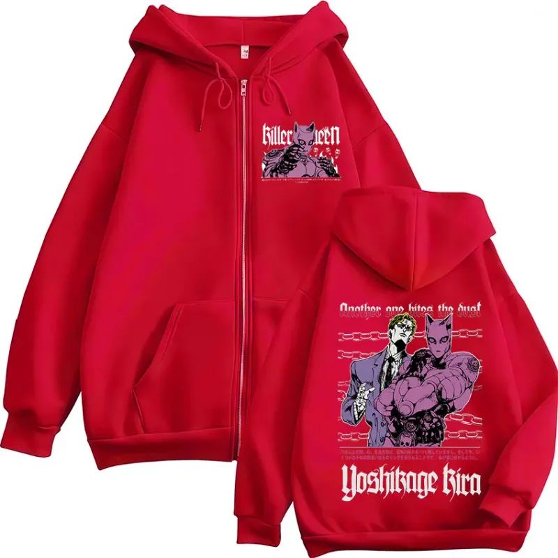 Sweat-shirt à capuche avec fermeture éclair pour homme et femme, vêtement à la mode, avec fermeture éclair, Anime Jojo Bizarre Adventure Kira Yoshikage Killer Queen — image 9