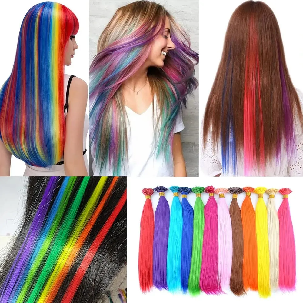 50 גדילים/אריזה סינטטי צבעוני I-Tip Stick תוספות שיער ישר 16 אינץ' לנשים סיבים בטמפרטורה גבוהה — image 3