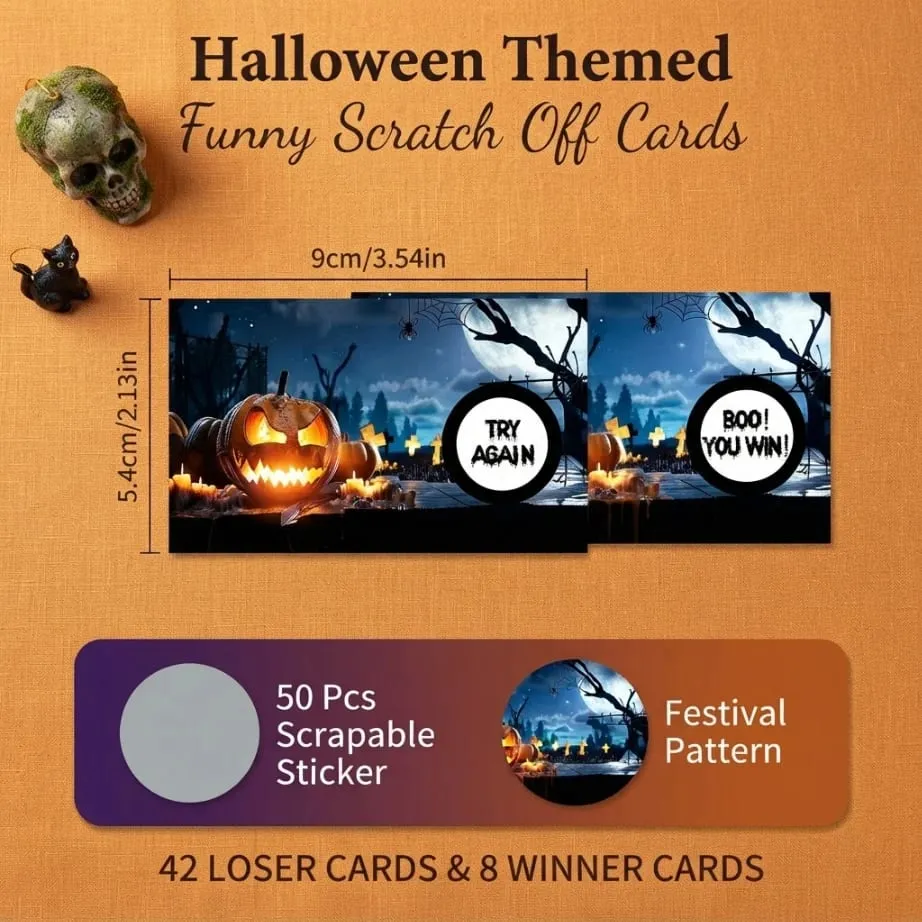 50 τμχ κάρτες ξυστό για το Halloween—ξύστε για να κερδίσετε και να ξεκλειδώσετε βραβεία. ιδανικό για διαδραστικές δραστηριότητες με θέμα το Halloween. — image 3