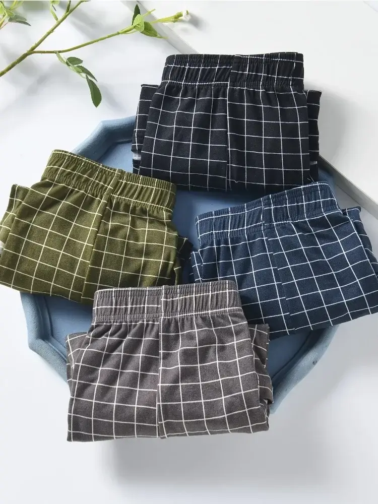 4 Piece Set Of Plaid Printed Elderly Aro Pants Casual And Loose Men's Boxer Shorts Comfortable And Breathable Underwear — image 1