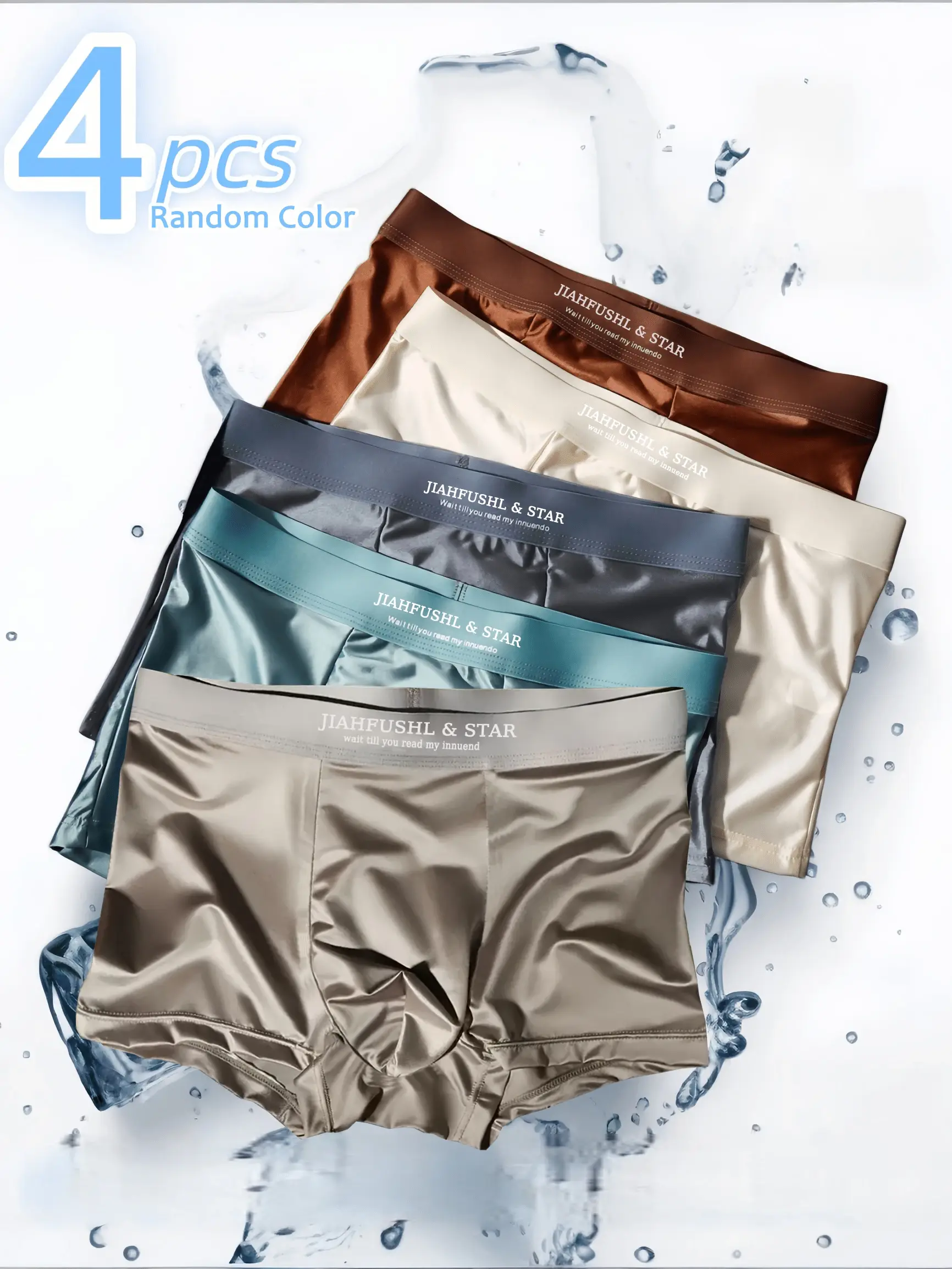4PCS/Pack Luxury Ice Silk Satin-like Boxers Summer Smooth Cool Solid Men's Underpants Breathable Mesh Crotch Panties Underwear