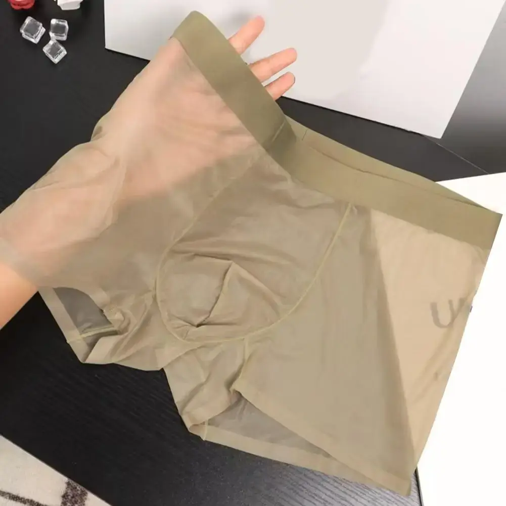 Bóxer transparente y ligero para hombre, ropa interior elástica de cintura media, pantalones cortos convexos en forma de U, bragas sin costuras