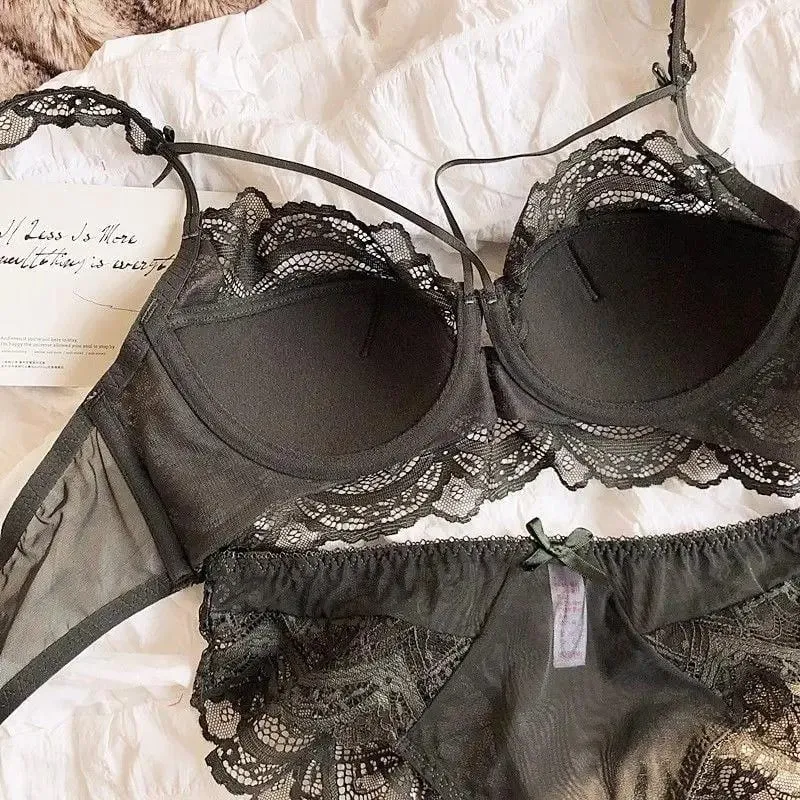 Γαλλικό Pure Lace Bralette Petite Σετ σουτιέν AABB Cup με αφαιρούμενα λουράκια & λεπτά μαξιλαράκια Push Up Απαλό κάτω σύρμα, σέξι γυναικεία