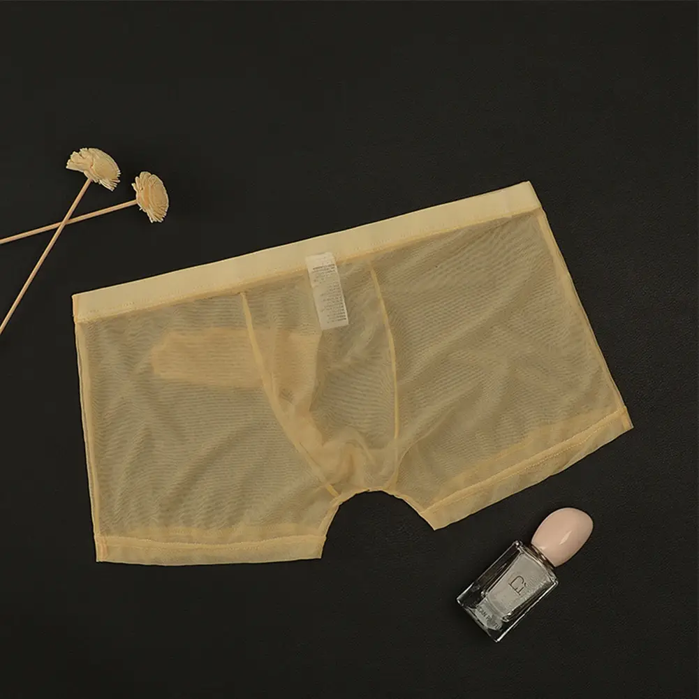 Ropa interior ligera transparente de malla sexi para hombre, calzoncillos Boxer transpirables transparentes, bragas tipo Boxer para hombre con separación de balas
