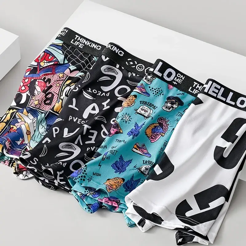 4-Piece Set! Men's Underwear! Breathable Male Trend Boxer Shorts Male Youth Print Trend Shorts — image 3