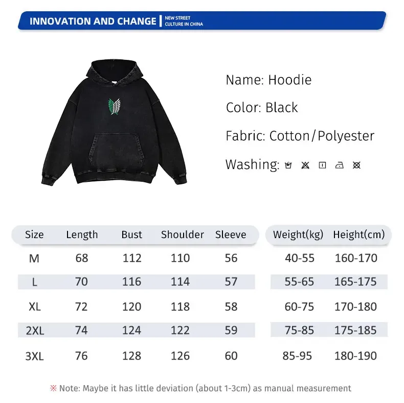 Anime Levi Hoodies Vintage Washed A-Attack on Titan Hoodie Casual Manga Yeager Eren Kapuzenpullover Titan Attack Pullover — image 4