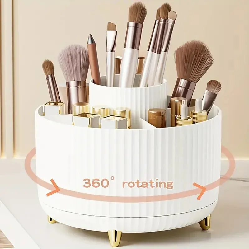 Organizador de suporte de pincel de maquiagem, 5 espaços, rotação 360 °, pincéis de maquiagem, organizadores de armazenamento de mesa para vaidade, banheiro, escritório — image 8