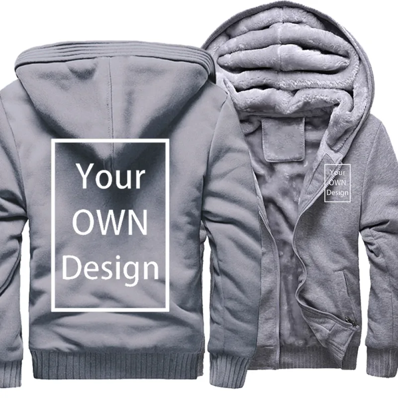 Customized Pattern Logo Diymen Zipper Pocket Coat Fashion Hoodie Casual Loose Jacket Unisex Winter Thicken Warm Clothing — image 8