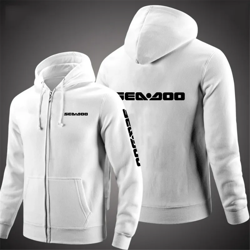 Sea Doo Seadoo Moto 2023 masculino novo mangas compridas algodão cor sólida zíper casais com capuz moletom personalizado tops elegantes