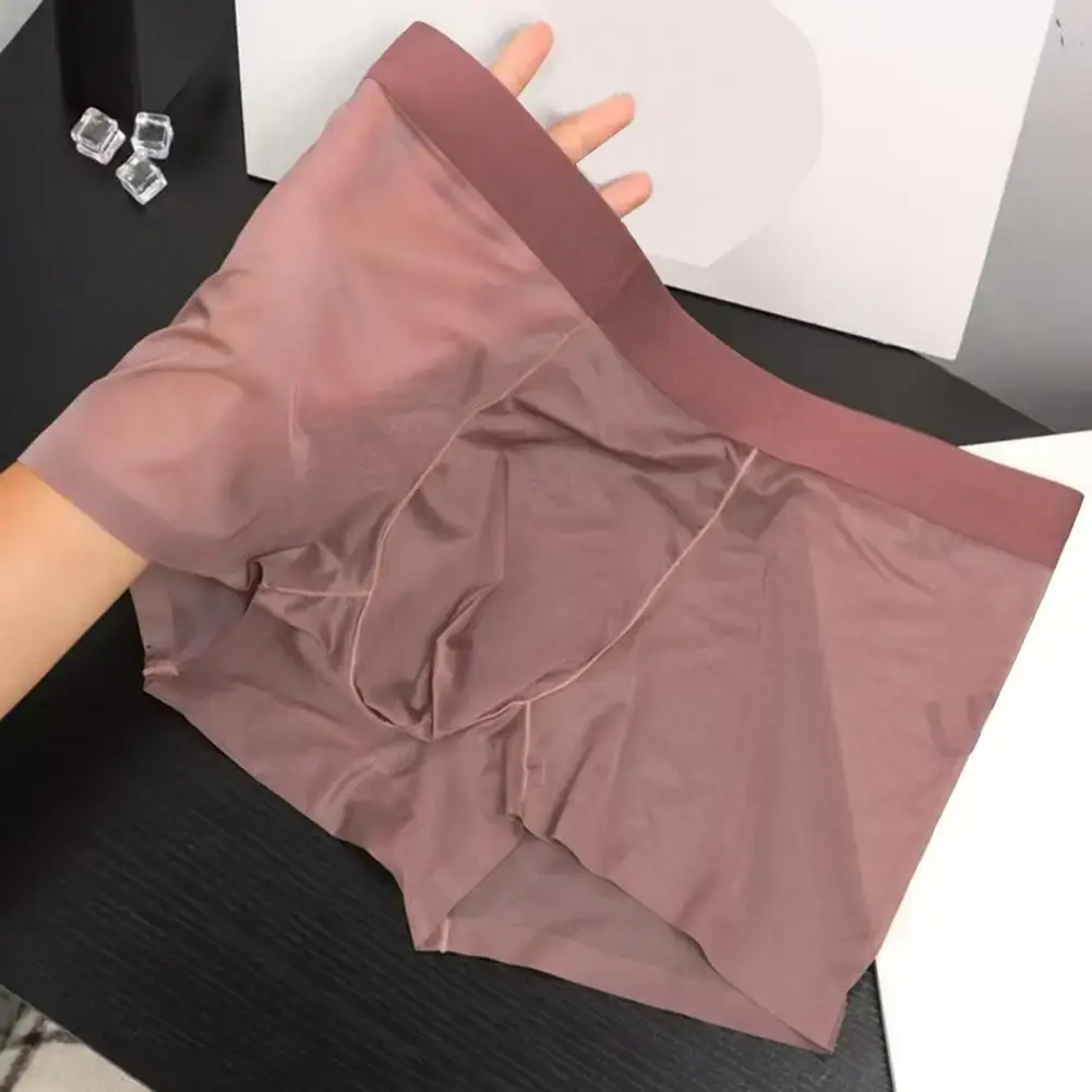 Bóxer transparente y ligero para hombre, ropa interior elástica de cintura media, pantalones cortos convexos en forma de U, bragas sin costuras