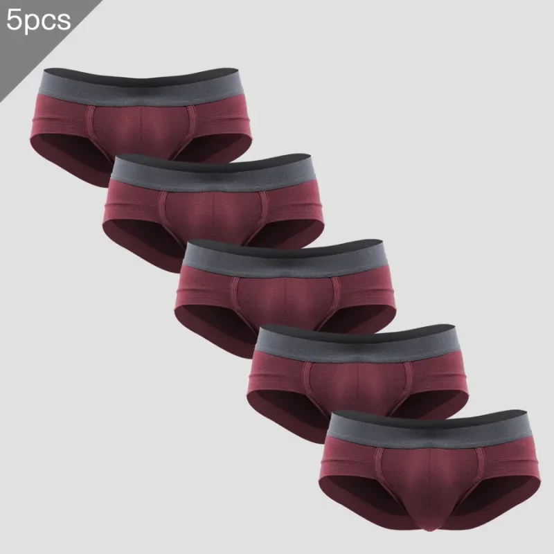 5PCS Men's three-piece briefs with U-shaped pouch, modal fabric, breathable, summer youth low-rise bottom pants — image 3