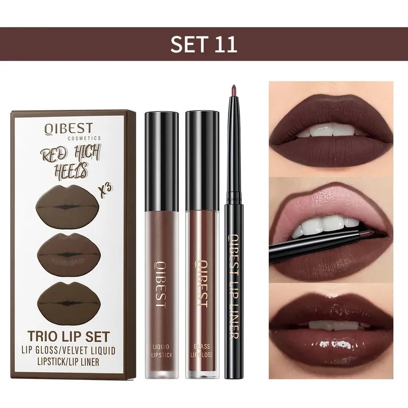 Ματ Liquid Lipstick & Lip Liner & Lip Gloss Σετ 3 τμχ Αντικολλητικό Κύπελλο μεγάλης διάρκειας Κόκκινο μαύρο μωβ Κιτ καλλυντικών για απόχρωση χειλιών — image 18