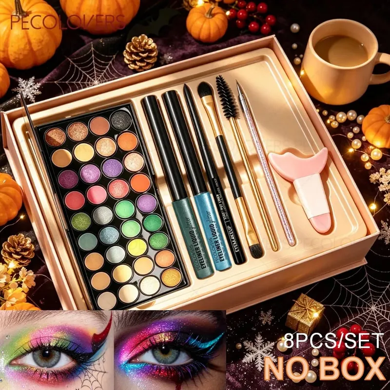 8 ΤΕΜ/ΣΕΤ Eyeshadow Palette Sparkle Liquid Eyeliner Black Eyeliner Eye Brushes Halloween/Christmas/Parties Σετ Μακιγιάζ Beauty — image 2