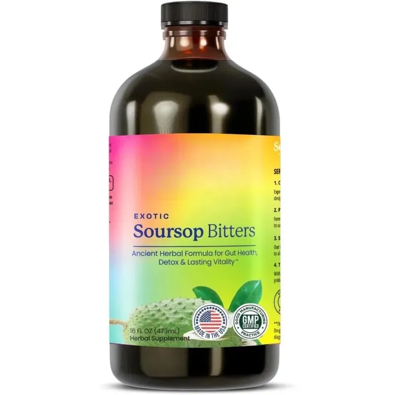 Υγρό συμπλήρωμα Herbal Soursop Bitters Black Seed Moringa Irish Moss Drops for Gut Digestive Wellness Immune 16 Fl Oz (473ml)