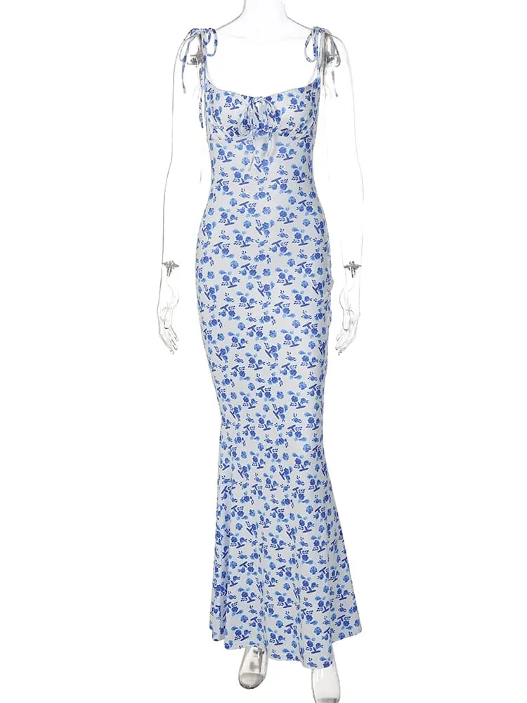 Hugcitar Floral Print Sleeveless Backless Slips Lace Up Maxi Dress Sexy Bodycon Summer Elegant Outfits Holiday Party Wholesale — image 6