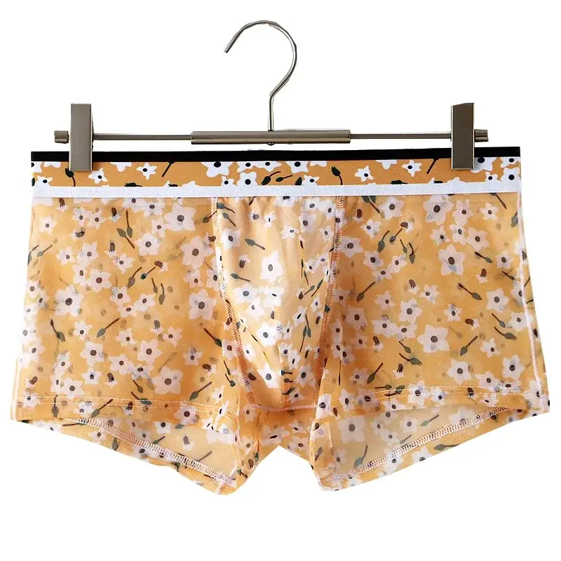 Men's Mesh Boxer Briefs Floral Print Ice Silk Underwear Ultra-Thin Transparent Breathable Soft High Stretch Quick-Dry Panties — image 14