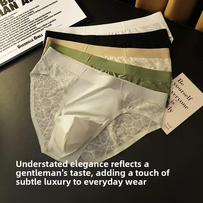 Seamless Jacquard Men Triangle Underwear Ice Silk Thin Breathable Panties Quick Drying Briefs Male Sexy U Bulge Pouch Underpants — image 2