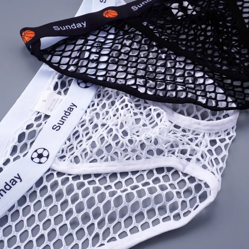 2PCS Basketball Letters Print Low Waist Men Sexy Transparent Nylon Briefs Male Large Mesh Fishnet Underwear for Sports — image 10
