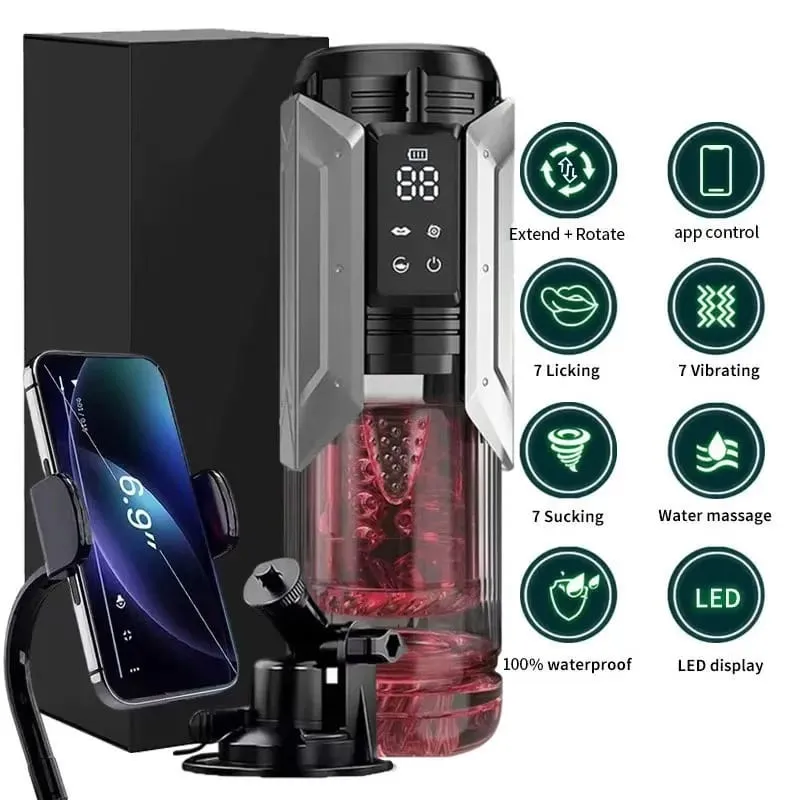 APP LED Automatic Mane Masturbator Cup 7 Summing Περιστρεφόμενο Licking Thatting Modes Pocket Pussy Stroker Blowjob Sex Toys for Men
