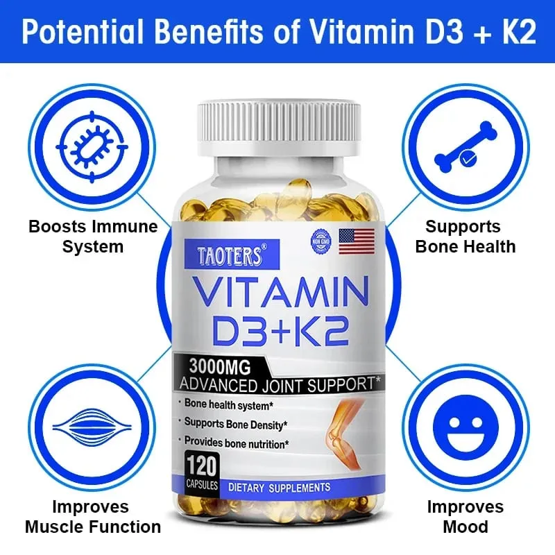 Vitamin D3 & K2 | Bone & Cardiovascular Health Support Immune System Support 120 Capsules