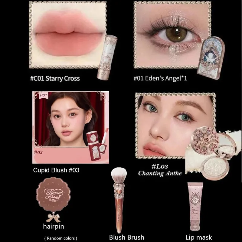 Συλλογή Flower Know Little Angel Κουτί δώρου Μακιγιάζ Eyeshadow Blush Cream Matte Lipstick Highlighter Full Kit All In One — image 18