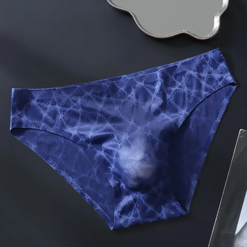 Men Sexy Lace Thin Ice Silk Briefs Underwear For Man Bulge Pouch Low Waist Very Hot Lingerie Solid Unisex Panties Men's Clothing — image 4
