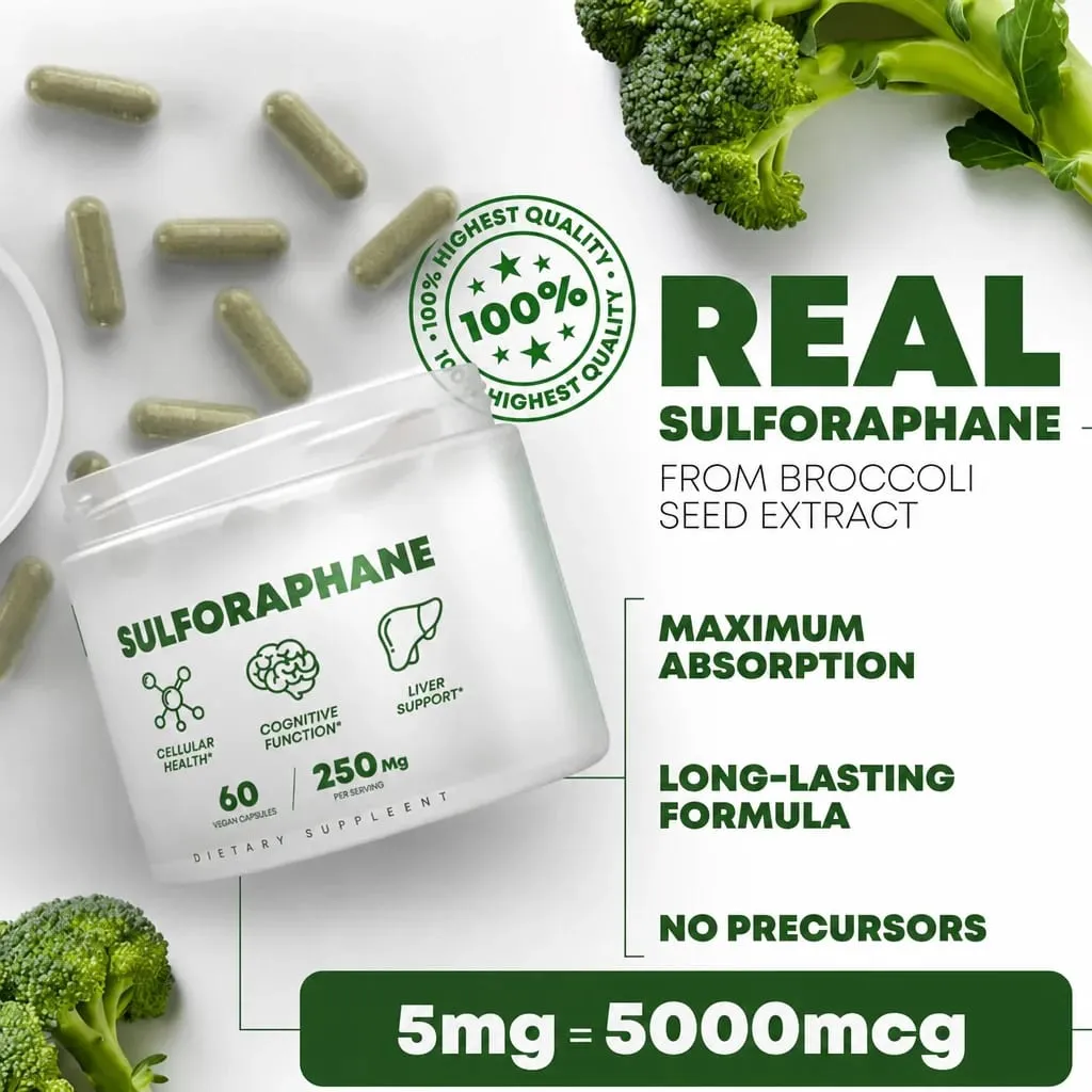 5 000mcg σουλφοραφάνης από εκχύλισμα σπόρων μπρόκολου Vegan κάψουλες με ανοσοποιητική υποστήριξη μυροσινάσης 2-κάψουλες μερίδα 60 Αριθμός — image 3