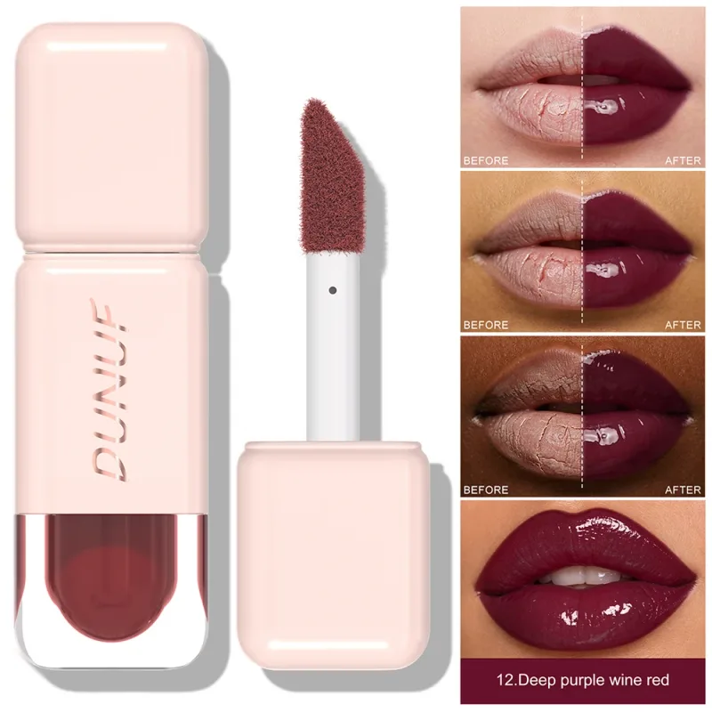 Glossy Lip Gloss Mirror Water Lip Tint Long Lasting Non-sticky Cup Liquid Lipstick Moisturizing Nude Red Brown Lip Makeup