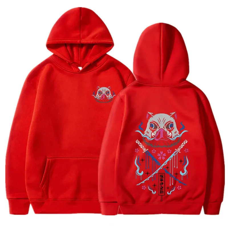 Felpe con cappuccio Anime Inosuke Uomo Donna Kimetsu no Yaiba Felpe Manga Kawaii Harajuku gotico Pullover con cappuccio Casual Streetwear — image 12
