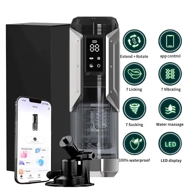 APP LED Automatic Mane Masturbator Cup 7 Summing Περιστρεφόμενο Licking Thatting Modes Pocket Pussy Stroker Blowjob Sex Toys for Men