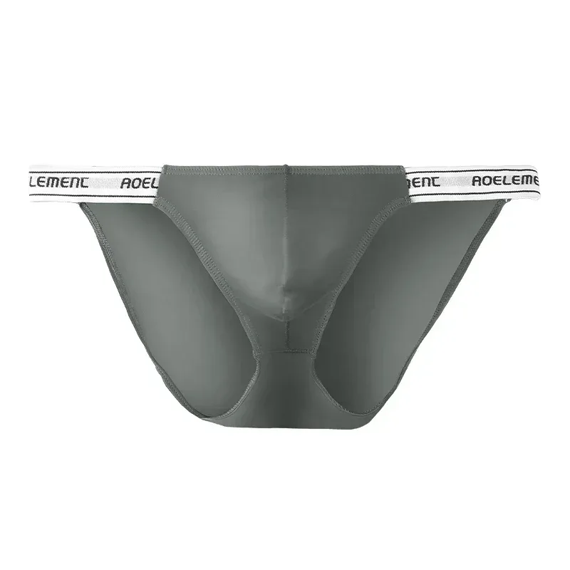Men's Underwear Solid Color Elastic Tight Sexy Low Waist Ice Silk High Fork Thong Fitness Sports Comfortable Triangle Shorts
