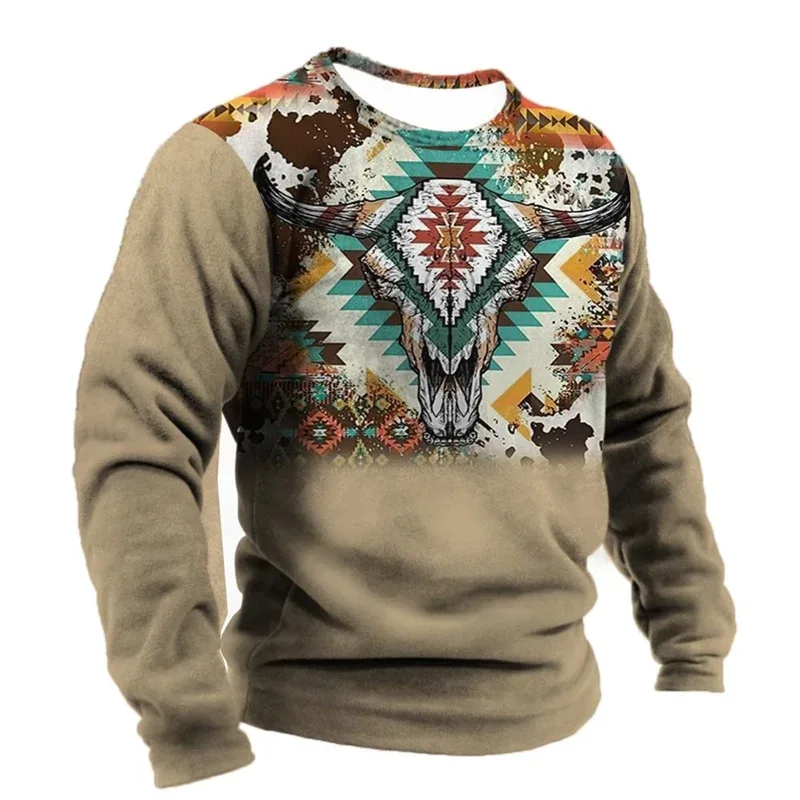 Vintage Ethnic Style Graphic Sweatshirts Spring Autumn Fashion Casual Long Sleeve 3D Printed Tops Loose Streetwear Mens Clothing — image 4