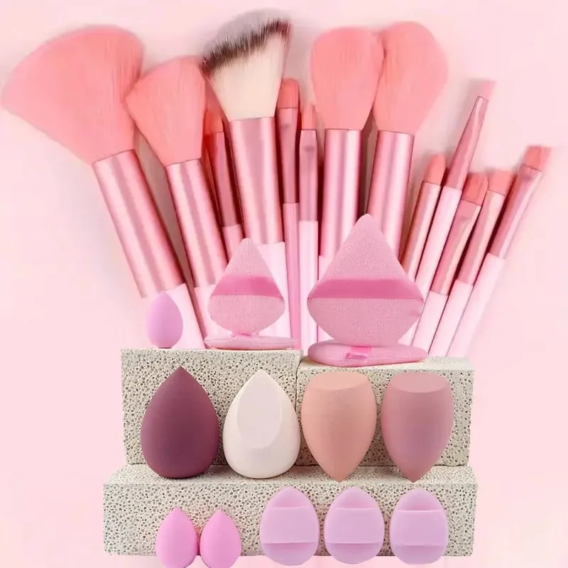 Conjunto de pincéis e esponjas de maquiagem rosa, kit de ferramentas de maquiagem para presente, 20 a 32 peças — image 9