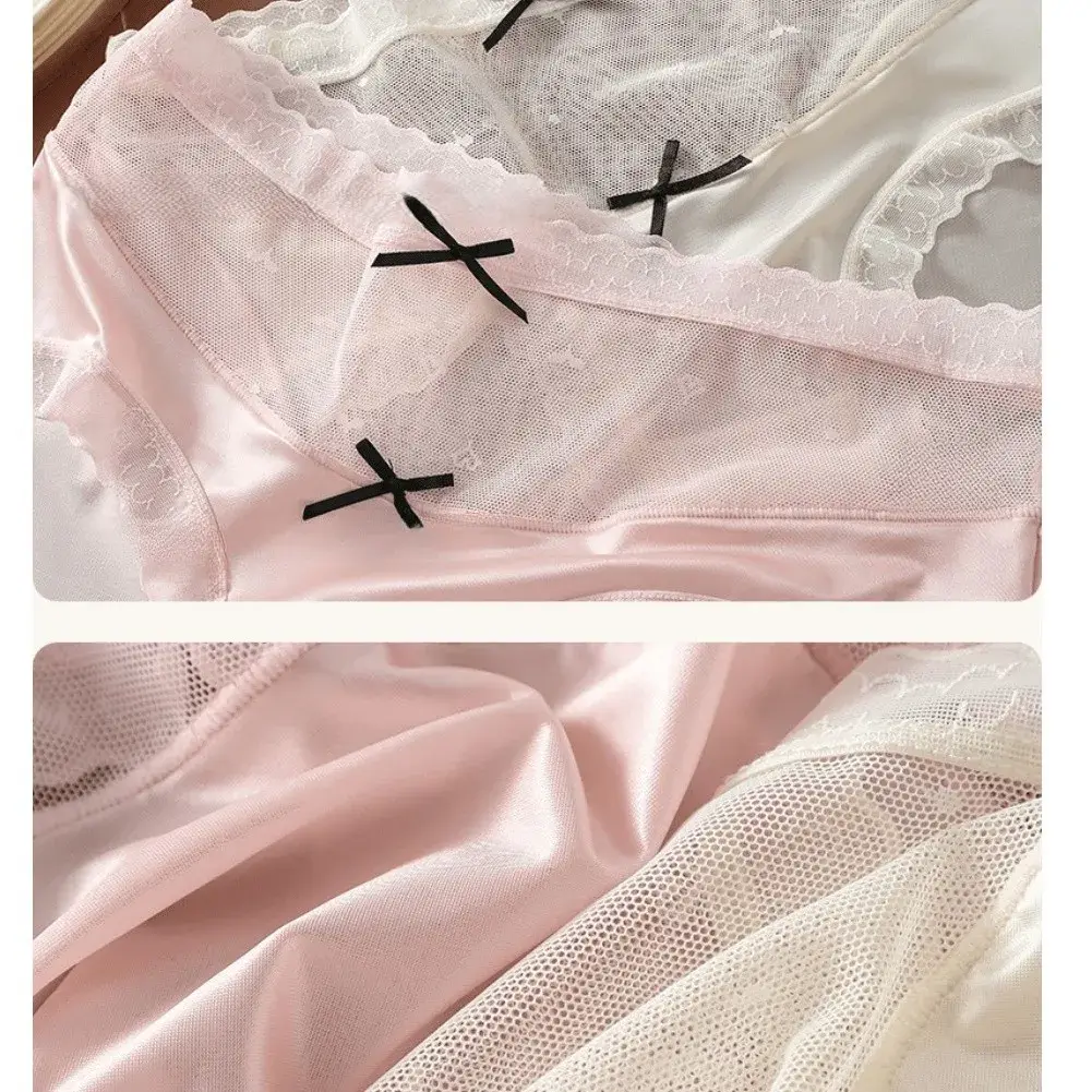 Men Satin Lace Brief Underwear Sweet Bow Decoration Sheer Mesh Waistband Scalloped Lace Trim Soft Smooth Fabric Sexy Male Briefs — image 7